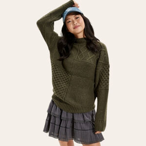 American Eagle NWT Green Mock Neck Knit Oversized Collegiate Sweater Sz XXL